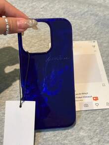 奢華復古純色冰川紋理硬殼手機殼，適用於 iPhone 17 Air 17 16 15 14 13 12 11 Pro Max Plus，復古邊框後蓋，女性風格 - 藍色 - 查看 1