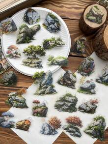 25 Sheets/Pack Retro PET Waterproof Forest Animal Theme DIY Sticker Pack, Forest Plants Trees Animal Landscape Stickers For Journal & Diary Decorating Back To School