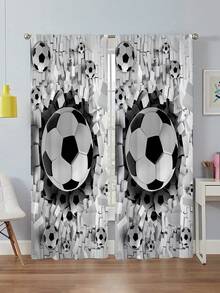 2pcs Football Printed Curtain,Without Holes Curtain, Refer To Bedroom Office Kitchen Living Room Study Home Decor - Black and White - View 8