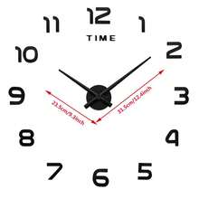 大型 3D DIY 挂钟阿拉伯数字时钟无框镜面墙贴家居装饰适用于客厅卧室（黑色）、家居装饰、房间装饰