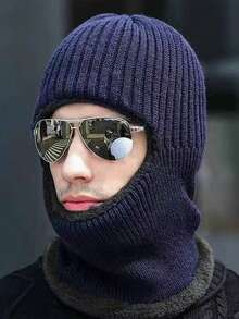 1 pieza Máscara de invierno de punto a prueba de viento para hombres, máscara de esquí con 1 orificio, pasamontañas de punto cálido unisex, gorro de esquí forrado térmicamente casual, adecuado para uso al aire libre y diario