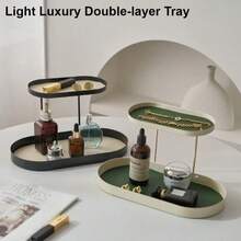 1 pièce Organisateur cosmétique double ovale multicolore élégant, coiffeuse moderne de style européen pour chambre à coucher, organisateur de bijoux multifonctionnel à deux niveaux, étagère de rangement durable et gain de place, présentoir d'accessoires de parfum, étagère de rangement divers