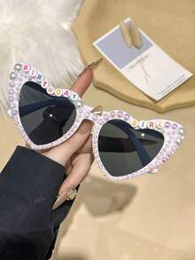 1pc Heart-Shaped Frame With Pearl Letter Decor & White Bow Tie Bridal Wedding Party Accessories For Women