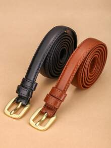 1pc/2pcs Women's Pin Buckle Waist Belt, Versatile Casual PU Leather Belt Suitable For Dresses, Jeans, All Seasons