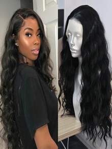websterwigs Tóc giả dài 13x4 gợn sóng màu đen, vàng bạch kim, xám tro, phía trước ren, tóc giả tổng hợp phía trước ren, đường chân tóc được nhổ sẵn, tóc sợi chịu nhiệt, tóc giả thẳng mượt, dành cho nữ, hóa trang, tiệc tùng, sử dụng hàng ngày - Nhiều màu - Xem 6