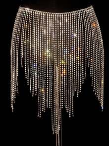 Gold-Plated Crystal Long Tassel Waist Chain Body Chain,A Sexy, Shiny Fringe And Crystal-Studded Dress For Belly Dancing, Featuring A Body Chain As An Accessory, Suitable For Western Performances.Waist Chain Body Chain Sexy Shiny Flow Soda Diamond Skirt Belly Dance Body Chain Show Accessories Europe And America