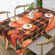 1/4/5/6/7/36pcs Thanksgiving Plaid, Line, Pumpkin & Maple Leaf Print Chair Cover/Seat Covers Set, Suitable For Indoor Home, Restaurant, Hotel, Ideal For Modern Daily Decor. Tablecloth Fits Square Dining Table, Elastic Chair Covers Are Washable. - Multicolor - View 3