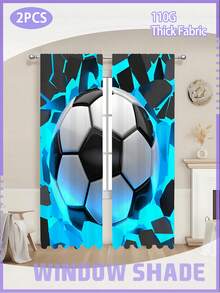 2 Peças Cortinas com Tema de Futebol de 110g, Bloqueando a Luz Solar e o Brilho, Deixando o Ambiente Mais Escuro, Reduzindo os Raios UV e o Calor, Protegendo a Privacidade, Adequado para Uso na Sala de Estar, Quarto, Quarto de Crianças, Quarto, Creche e Quartos Juvenis
