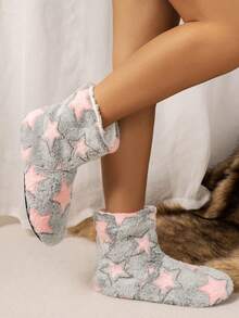 Damen Plüsch Pantoffeln, warm, leicht, bequem, leise Hausschuhe, süßes Weihnachtsdesign