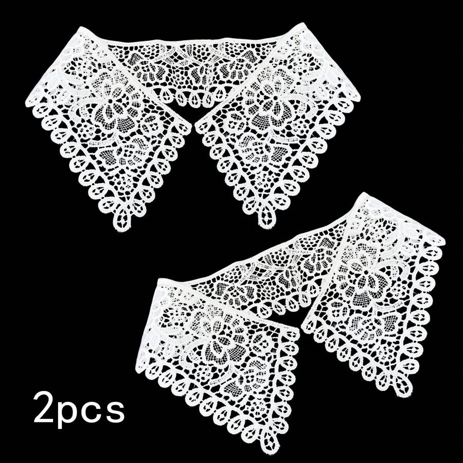 Elegant White Hollowed-Out Floral Lace Collar - DIY Dress & Shirt Decoration, Delicate Long Lace Accessory For Dresses, Blouses, Jackets - Versatile Fashion Embellishment, Laces For Clothes, Blouse Decoration, Intricate Pattern, Fine Craftsmanship, Vintage Style Lovers