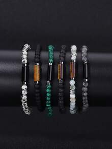 Vintage Beaded Bracelets For Men 4mm MIni Natural Stone With Agate & Tiger Eye Cylinder Men's Bracelets Prayer Beads Meditation Jewelry Gifts - Multicolor - View 3
