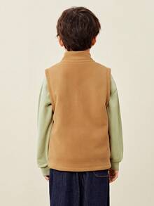 mini bala Kids Reversible Fleece Vest 2025 Autumn Soft Warm Outerwear - Dark Khaki - View 4