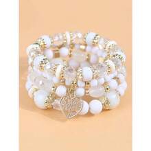 4pcs/Set Heart Charm Beaded Bracelet Valentines,Mom,Mother,Mother's Day,Gift - 白色 - 查看 1