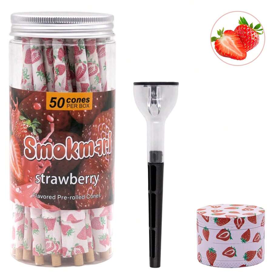 3pcs Set,50pcs King Size Fruit-Flavored Pre-Rolled Cones ,Metal Grinder With Fruit Pattern,Round Filler,Slow Burning,Available In Various Fruit Flavors,Classic Thickness,Rich Fruity Taste,High-Quality Pre-Rolled Cones,Smoking Accessories,Gift For Friends, Mother's Day Gifts,Party Supplies. - 彩色 - 查看 1