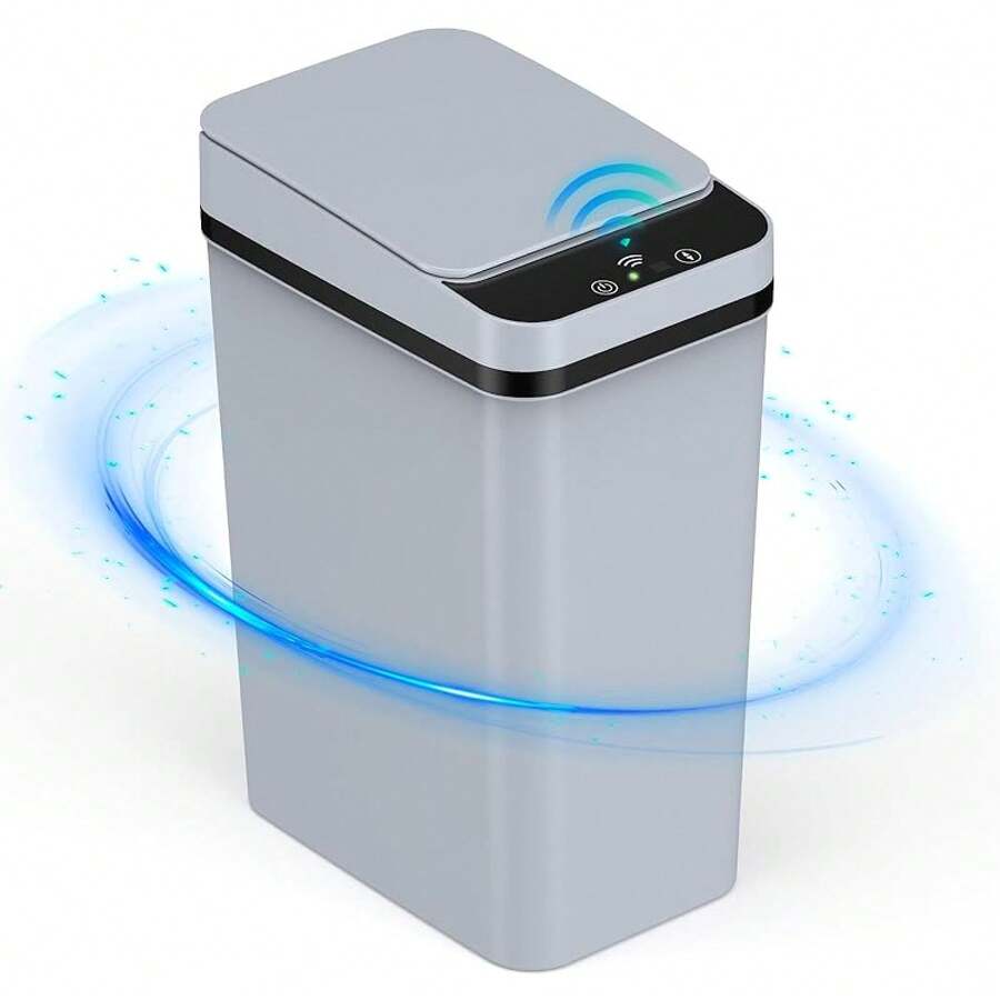 Cubo De Basura Automático Con Sensor, 12L Cubo de Basura Inteligente con Tapa Eléctrica, USB Rechargeable Botes de Basura Inteligente Sin Contacto para Cocina, Oficina, Sala (Negro) QYKE - gris - Ver 1