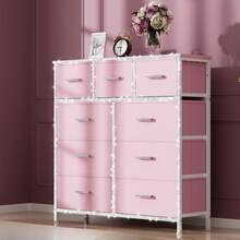 Drawer Storage Cabinet, Fabric Storage Drawer Units, Storage Tower Organizer, Entertainment Center With Fabric Drawers, TV Stand, Dresser With Fabric Bins, Sturdy Steel Frame, Easy Pull Handles, Stylish Chest Of Drawers For Bedroom, Hallway, Entryway, Living Room, Closet, Office, (Some Models With 3D Artificial Diamonds Sticker And Artificial Diamonds Handles) - 9抽屜粉紅+3D貼紙+鑽石手柄 - 查看 12