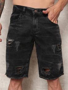 Men's Ripped Bermuda Jeans - 深灰色 - 查看 1