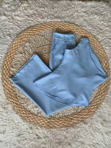 Zero Sleeve Asymmetrical Crepe One Shoulder Pantaloon Set - 淺藍色 - 查看 4