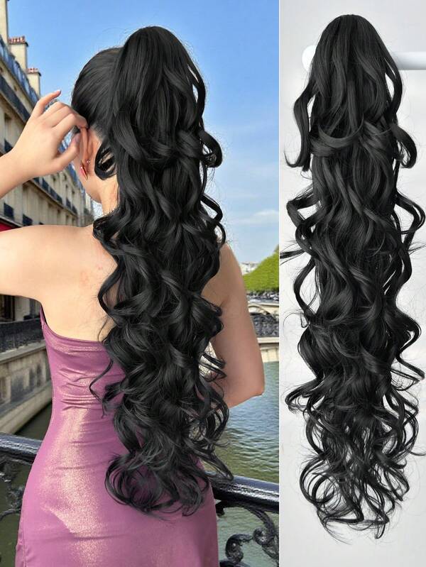 32 Inch Long Body Wave Ponytail Hair Extension Synthetic Heat Resistant Claw Curly Wavy Ponytail Hairpieces For Women