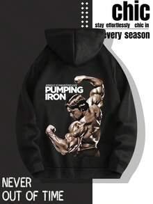 Sudadera con capucha gráfica de Pumping Iron - Sudadera de motivación para gimnasio para hombres y mujeres con capucha ajustable, bolsillo frontal, lavable aáquina, ajuste holgado, ropa casual de calle, ropa de culturismo, comodidad para todas las estaciones - Negro - Ver 1