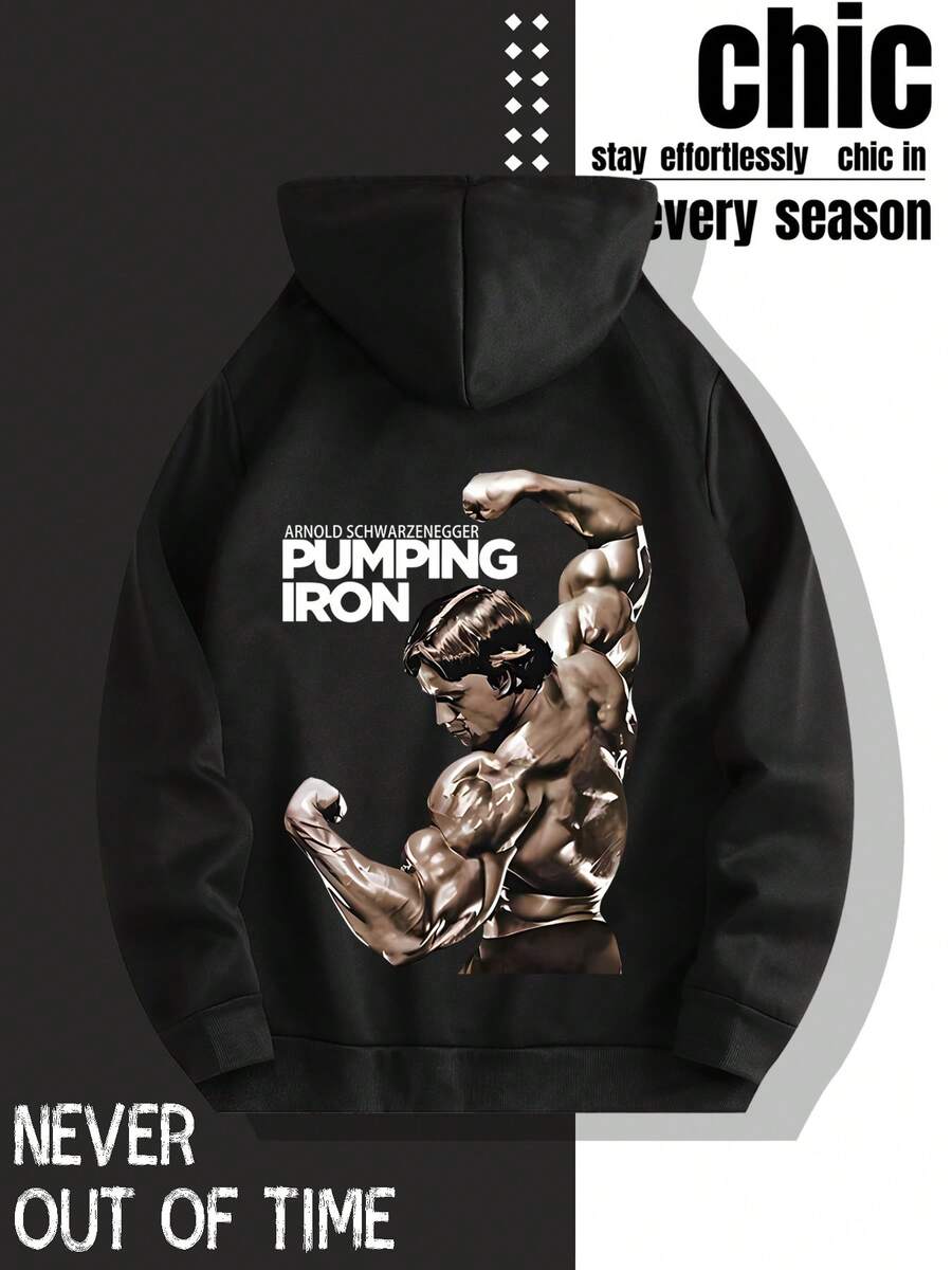 Sudadera con capucha gráfica de Pumping Iron - Sudadera de motivación para gimnasio para hombres y mujeres con capucha ajustable, bolsillo frontal, lavable aáquina, ajuste holgado, ropa casual de calle, ropa de culturismo, comodidad para todas las estaciones - Negro - Ver 1