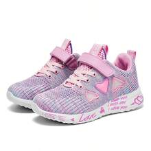Kids' Lightweight Breathable Mesh Sneakers, School/Running Shoes, Hook-And-Loop Closure, Comfortable & Easy To Wear, Spring/Autumn - Pink - View 10