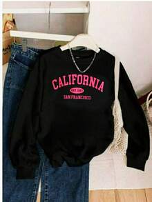 Sudadera Unisex De Cuello Redondo Para Hombre Y Mujer Con Estampado De Letras California San Francisco, Sudadera Casual Deportiva Para Toda Ocasión. - Negro - Ver 6