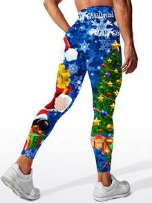 High Waisted Christmas Holiday Print Yoga Pants Long Trousers Sport Fitness Women Workout Leggings Yoga Gym Leggings Tights - Multicolor - View 2