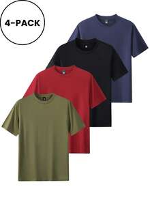 4 件套男士常规款纯色短袖基本款 T 恤，时尚休闲运动装 T 恤，适合送给丈夫、男朋友 - 彩色 - 查看 2