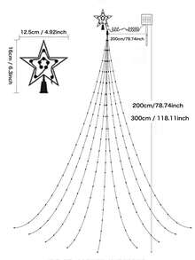 Solar Waterfall String Lights,Christmas Tree Lights Outdoor Waterproof,Garden Light String ,9 Strands,2m 200leds 3m 290leds Christmas Tree With Topper Star Lights String ,8 Modes Atmosphere Light, Fairy Lights For Garden, Wedding, Tree, Wall, Party Christmas Decoration(Warm White/Multicolor)