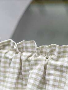 1pc Farmhouse Style Plaid Pattern Linen Short Curtain, Unique Crochet Lace Trim Decor, Cafe Style Curtain With Rod Pocket Top, Suitable For Kitchen & Bathroom Windows - Khaki - View 7