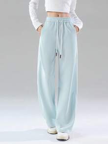 JUTU Spring, Autumn & Winter High Waist Wide Leg Loose Banana Pants, Casual Straight Leg Sweatpants - 1A60 Haze Blue - View 3