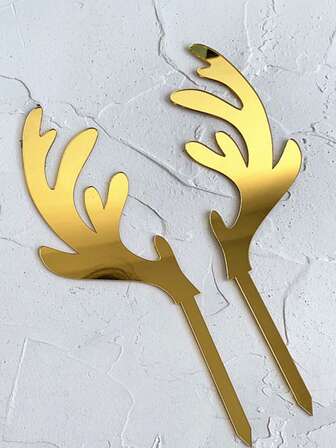 2件/6件圣诞鹿角蛋糕装饰，圣诞烘焙装饰用品，圣诞甜点装饰用品，圣诞甜点桌蛋糕装饰