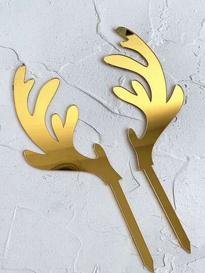 2件/6件圣诞鹿角蛋糕装饰，圣诞烘焙装饰用品，圣诞甜点装饰用品，圣诞甜点桌蛋糕装饰