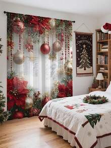 1 件圣诞礼物圣诞雪人、驯鹿、圣诞树气氛装饰薄纱窗帘，半透明但不透视薄纱窗帘板，适用于客厅和卧室、门帘、厨房窗帘、降噪、圣诞装饰窗帘板 - 米色 - 查看 5