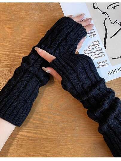 Long Knitted Fingerless Gloves Arm Warmers, Warm And Windproof For Autumn/Winter