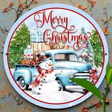 Vintage Blue Truck Snowman Wreath Sign - Multipurpose Metal Wall Decor, Suitable For Home, Kitchen, Garage, Dining Room - Christmas Decoration - Multicolor - View 6