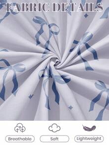 1pc Soft & Comfortable Fitted Sheet, Mattress Protector, Bedding Set, Bowknot Pattern, Blue, Home Decor, Valentine's Day Gift - Multicolor - View 6