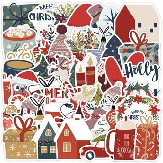 50 PIEZAS Pegatinas navideñas, decoraciones navideñas, adornos navideños, pegatinas de invierno, regalos navideños, pegatinas estéticas de dibujos animados para botellas de agua, Hydroflask, guitarra, equipaje, teléfono, estuche, computadora portátil, monopatín, regalo
