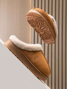 Sandal Bulu Unisex, Sandal Dalam Ruangan Anti Selip Hangat Nyaman Warna Polos Berbulu dengan Ujung Tertutup, Cocok untuk Musim Gugur/Musim Dingin - Khaki - View 7