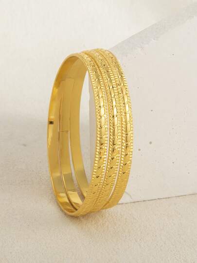 3 أساور معدنية هندسية على شكل مستطيل للبنات من عمر 3-9 سنوات