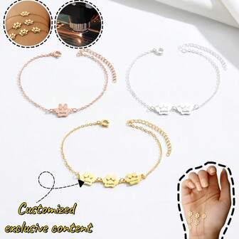 Pulsera personalizada con el nombre de la mascota - Pulsera de acero inoxidable con grabado personalizado de huella de patita, joyería minimalista para amantes de los animales, idea de regalo para graduación, Día de la Madre, recuerdo conmemorativo de mascotas, pulsera de ajustable