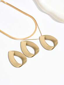 3 Stücke asymmetrisches geometrisches, mehrschichtiges elegantes Modeschmuckset aus Ohrringen, Anhänger und Halskette