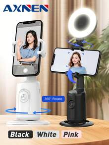 AXNEN Auto Face Tracking 360° Rotation Gimbal With Dimmable Fill Light,Cold Shoe Mount Gesture ControlSmartphone Phone Holder For AI Smart Shooting,Selfie Vlogging, Streaming.Living Vlog,And Video Calls