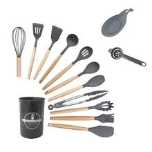 24pcs Kitchen Utensil Set, 24 Piece Cooking Utensils, Silicone Utensils Set With Holder, Heat Resistant Tools Include Spoons Turner Spatula Ladle Tong For Non-Stick Cookware - Dark Grey - View 10