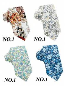 ZLQ&GOU 1pc Cotton Ditsy Floral Necktie, 6.5cm Blue & Green Ditsy Floral Men's Tie, Suitable For Casual Occasions