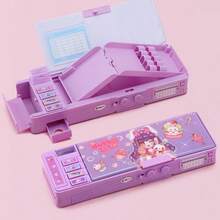 1个密码锁文具盒，双层多功能水豚卡通可爱铅笔盒，防水耐用防刮高品质男女通用学习用品收纳盒，附赠文具袋
