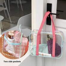 1pc Macaron Colored Makeup Bag, PVC Transparent Tote Bag, Large Capacity Waterproof Beach Bag, Colorful Building Block Game Storage Organizer Box For Children's Room