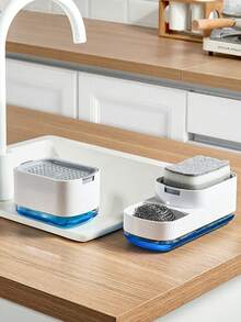 1pc 2-In-1 Soap Dispenser With Sponge Holder, Liquid Soap Pump Bottle, Bathroom Lotion Container, Bathroom Accessories Kitchen Items Kitchen Accessories Kitchen Kitchen Tools - White - View 9