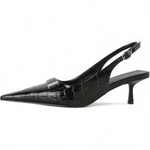 Women's Pointed Toe Slingback Heels Metal Buckle Ankle Strap Kitten Low Heel Pumps 2 Inch Stylish Retro Women Shoes-20256688 - Cá sấu đen - Xem 9